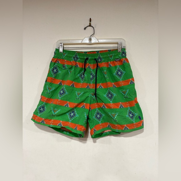 Polo Ralph Lauren Swim Shorts Trunks Mens M Green Lined Aztec Southwest Beach - Picture 1 of 6